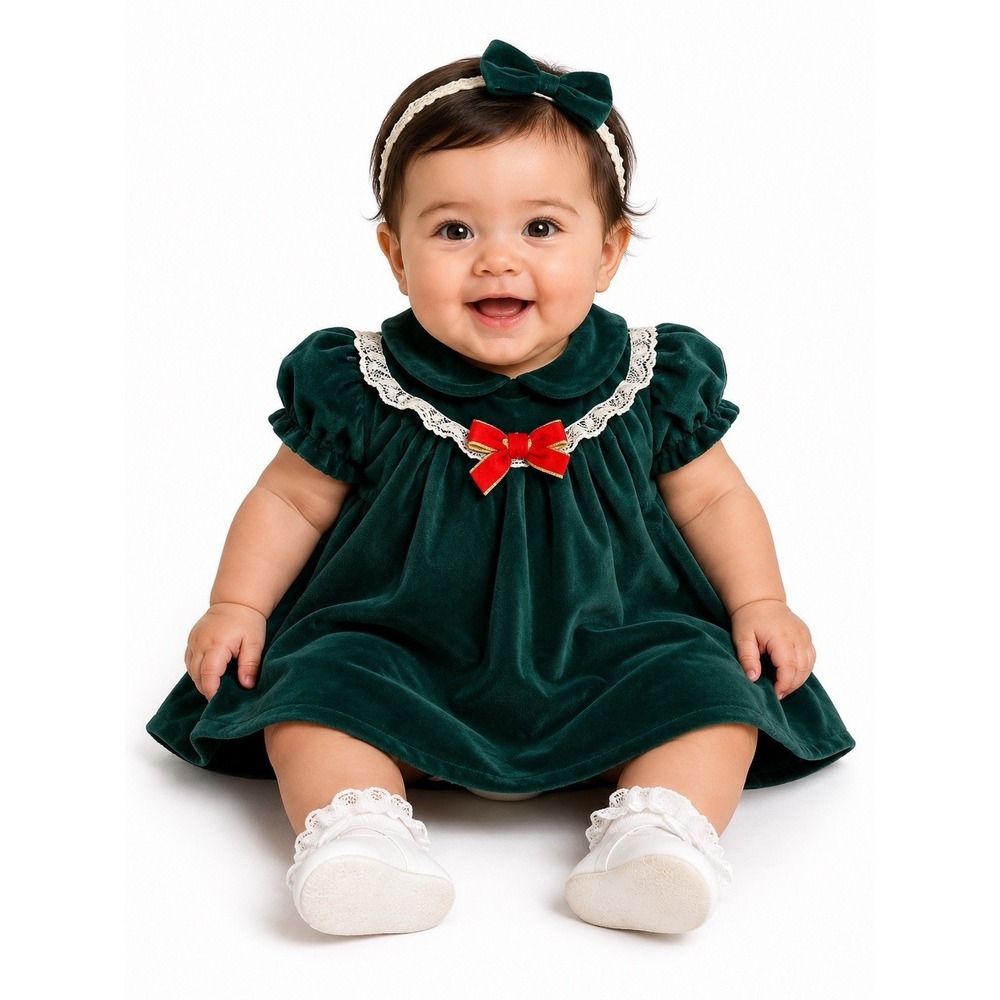 Vintage 90s Green Velvet Holiday Dress Size 12 months Good Lad of Philadelphia